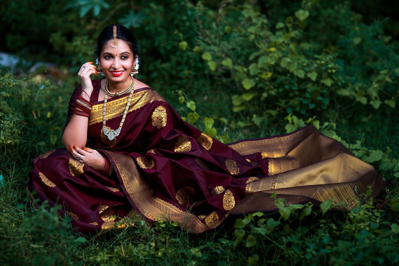 Classy Wine Banarasi Silk Saree With Gleaming Blouse Piece