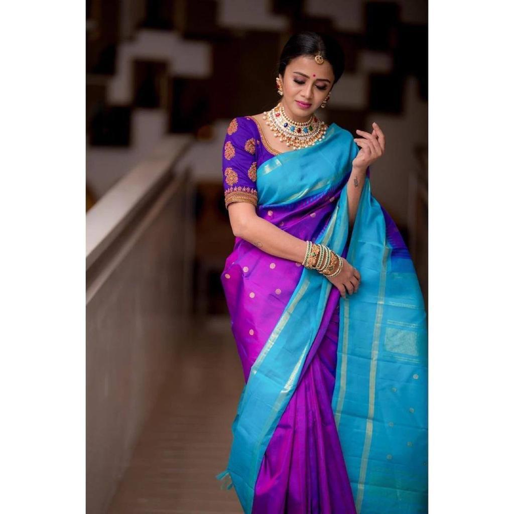 Mesmerizing Purple Soft Silk Saree With Awesome Blouse Piece